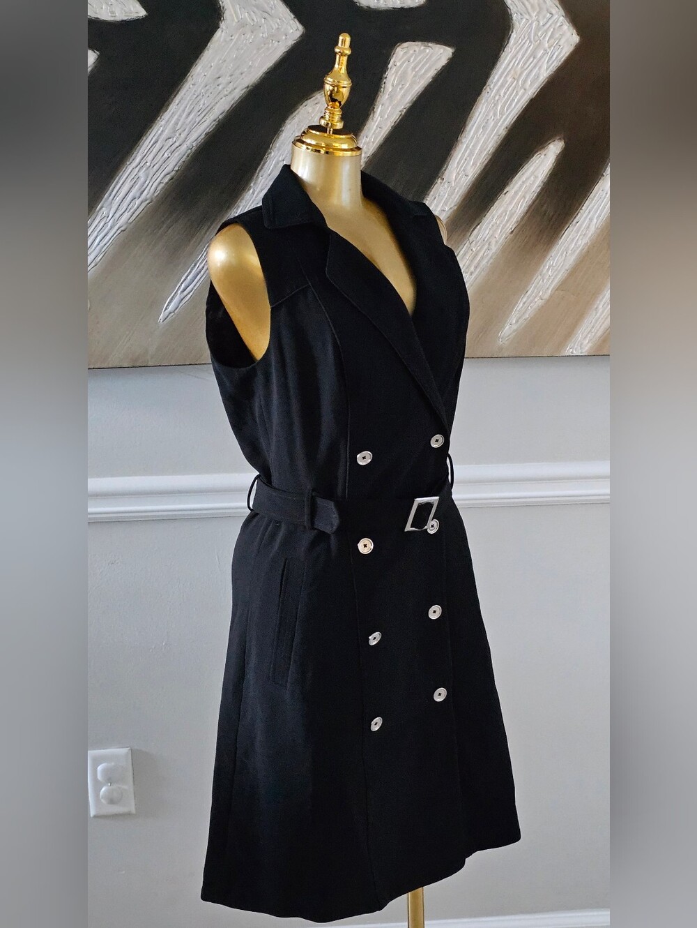 White House Black Market WHBM Black Belted Sleeveless Dress Size 8 - Picture 2 of 6
